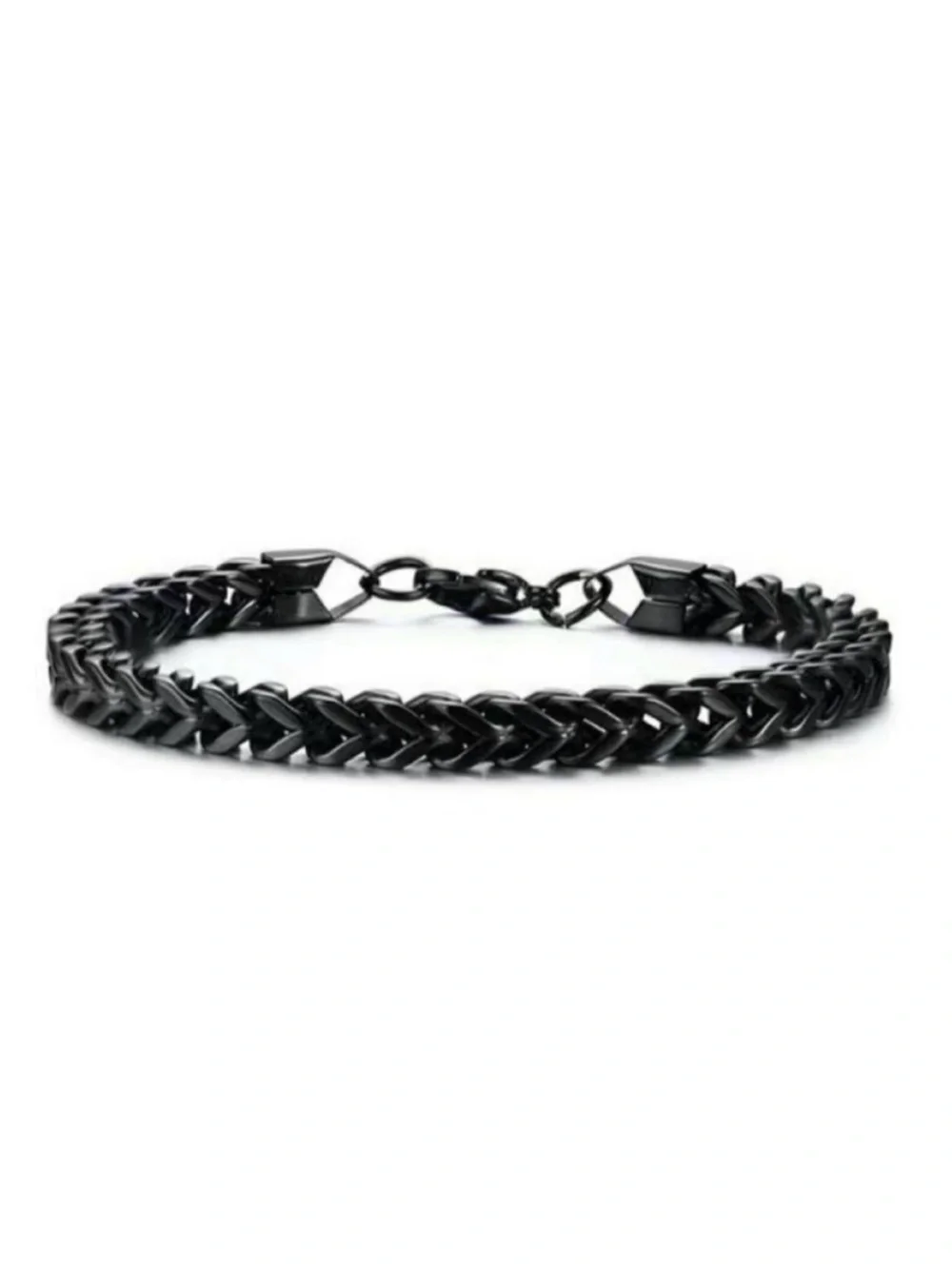 NWT Men's Black Stainless Steel Foxtail Wheat Chain Link Bracelet Bold Sleek